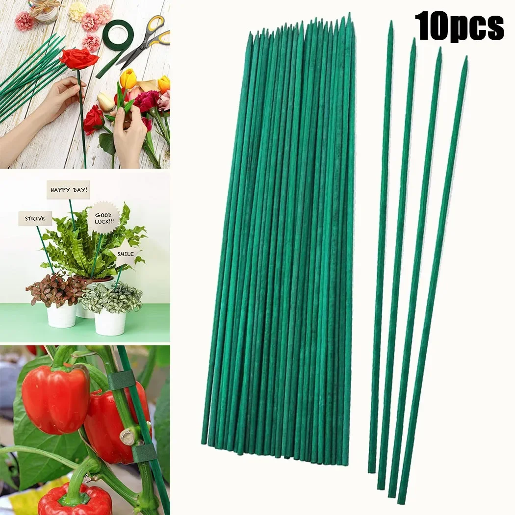 Gardening Tools Green - 10Pcs 40ซม.ไม้ไผ่สีเขียวพืช Stake สีเขียวไม้ Sticks ดอกไม้พืชสนับสนุนเสา
