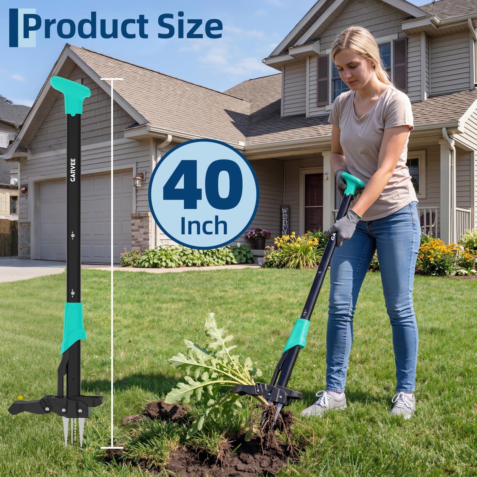 Gardening Tools Green - ที่ดึงวัชพืชแบบด้ามยาว ไม่ต้องก้มตัว ใช้งานง่าย – กำจัดวัชพืชได้อย่างง่ายดาย พร้อมแป้นเหยียบที่แข็งแรงและเครื่องมือกำจัดวัชพืชที่ทำจากอะลูมิเนียมน้ำหนักเบา