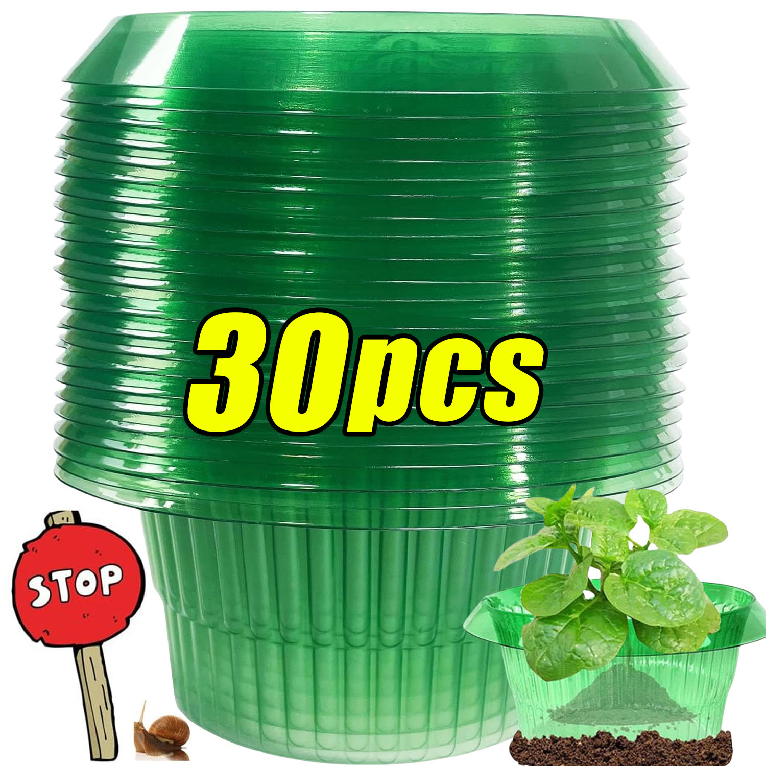 Gardening Tools Green - วงแหวนป้องกันหอยทากสำหรับต้นไม้ 1/30 ชิ้น สีเขียว สำหรับกระถางดอกไม้ ป้องกันหอยทากสำหรับผัก