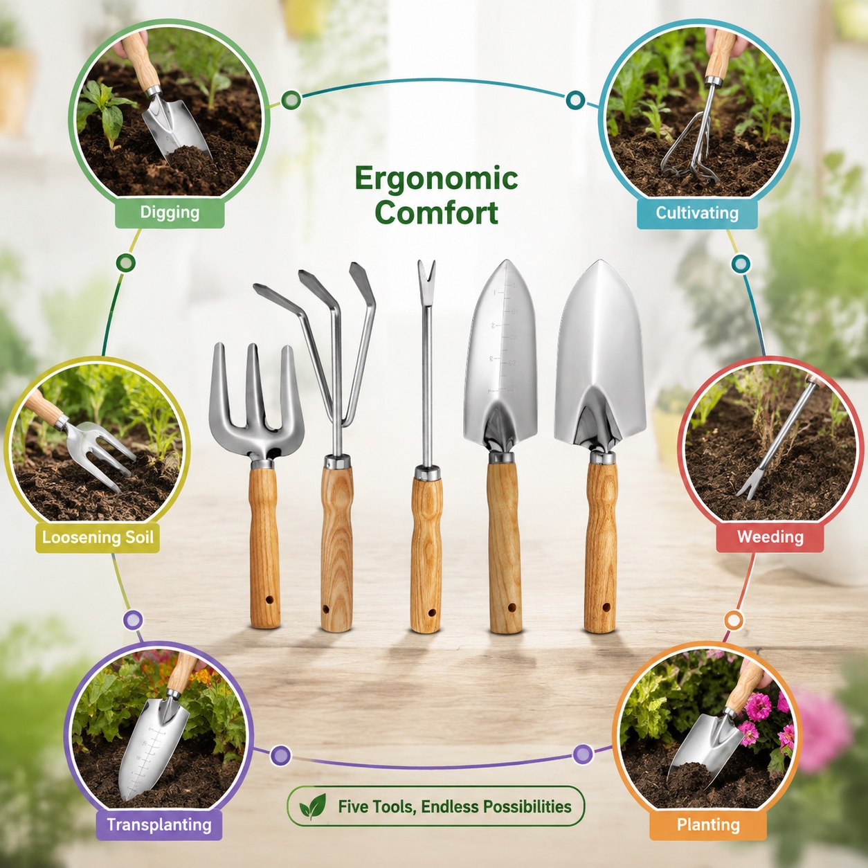 ชุดเครื่องมือทำสวนขนาดเล็ก 5 ช - Spade Digging Fork บทวิจารณ์และราคา